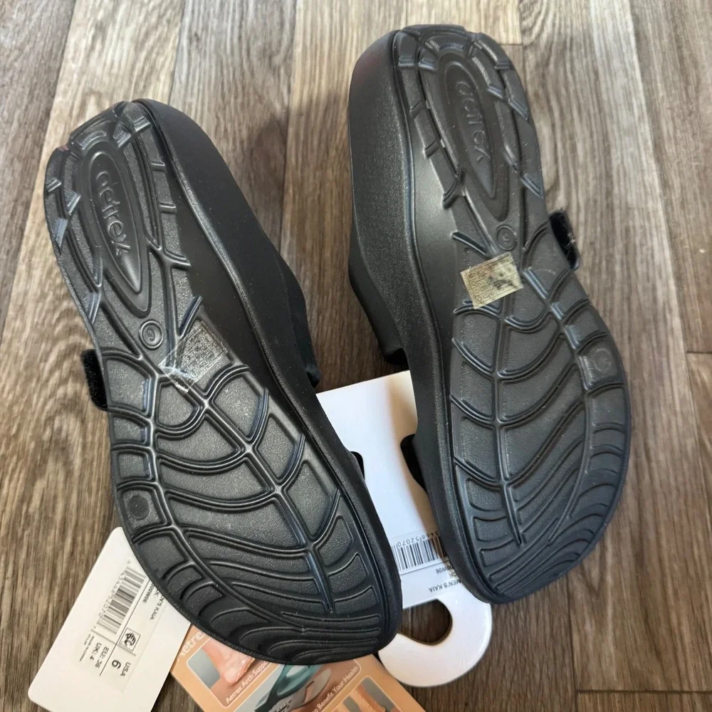 Aetrex Kaia Orthotic Slides Women Size 6 Black Adjustable Strap Sandals NEW